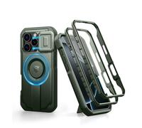 Dexnor for iPhone 16 Pro Magnetic Case With Slide Camera Cover & Adjustable Kickstand & Built-in Screen Protector, Rugged Shockproof Bumper Cases Heavy-duty Cover - Military Green