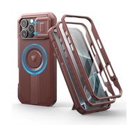 Dexnor for iPhone 16 Pro Max Magnetic Case With Slide Camera Cover & Adjustable Kickstand & Built-in Screen Protector, Rugged Shockproof Bumper Cases Heavy-duty Cover - Wine Red