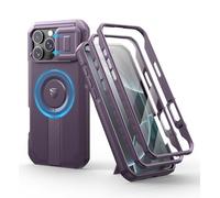Dexnor for iPhone 16 Pro Max Magnetic Case With Slide Camera Cover & Adjustable Kickstand & Built-in Screen Protector, Rugged Shockproof Bumper Cases Heavy-duty Cover - Phantom Purple