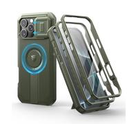 Dexnor for iPhone 16 Pro Max Magnetic Case With Slide Camera Cover & Adjustable Kickstand & Built-in Screen Protector, Rugged Shockproof Bumper Cases Heavy-duty Cover - Military Green