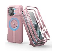 Dexnor for iPhone 16 Pro Max Magnetic Case With Slide Camera Cover & Adjustable Kickstand & Built-in Screen Protector, Rugged Shockproof Bumper Cases Heavy-duty Cover - Pink