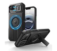 Dexnor for iPhone 16e & 17e Case with Slide Camera Cover & Adjustable Kickstand, Compatible with MagSafe, Rugged Shockproof Bumper Cases Heavy-duty Magnetic Protective Cover, No Screen Film-Black