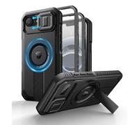 Dexnor for iPhone 16E Magnetic Case With Slide Camera Cover & Adjustable Kickstand & Built-in Screen Protector, Rugged Shockproof Bumper Cases Heavy-duty Cover - Night Black