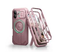 Dexnor for iPhone 17 Case with Slide Camera Cover & Adjustable Kickstand & Built-in Screen Protector, Rugged Shockproof Bumper Cases Heavy-duty Magnetic Protective Cover - Pink