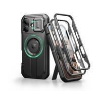 Dexnor for iPhone 17 Case with Slide Camera Cover & Adjustable Kickstand & Built-in Screen Protector, Rugged Shockproof Bumper Cases Heavy-duty Magnetic Protective Cover - Night Black