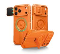 Dexnor for iPhone 17 Pro Case with Foldable Camera Cover & Adjustable Kickstand, Compatible with MagSafe, Rugged Shockproof Bumper Cases Heavy-duty Magnetic Protective Cover,No Screen Film-Orange