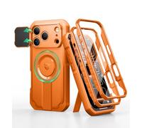 Dexnor for iPhone 17 Pro Case with Slide Camera Cover & Foldable Kickstand & Built-in Screen Protector, Rugged Shockproof Bumper Cases Heavy-duty Magnetic Protective Cover - Orange