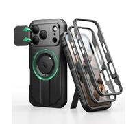 Dexnor for iPhone 17 Pro Case with Slide Camera Cover & Foldable Kickstand & Built-in Screen Protector, Rugged Shockproof Bumper Cases Heavy-duty Magnetic Protective Cover - Night Black