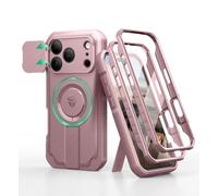 Dexnor for iPhone 17 Pro Case with Slide Camera Cover & Foldable Kickstand & Built-in Screen Protector, Rugged Shockproof Bumper Cases Heavy-duty Magnetic Protective Cover - Pink