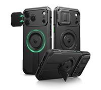 Dexnor for iPhone 17 Pro Max Case with Foldable Camera Cover & Adjustable Kickstand, Compatible with MagSafe, Rugged Shockproof Bumper Cases Heavy-duty Magnetic Protective Cover,No Screen Film-Black