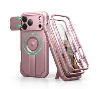 Dexnor for iPhone 17 Pro Max Case with Slide Camera Cover & Foldable Kickstand & Built-in Screen Protector, Rugged Shockproof Bumper Cases Heavy-duty Magnetic Protective Cover - Pink