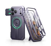 Dexnor for iPhone 17 Pro Max Case with Slide Camera Cover & Foldable Kickstand & Built-in Screen Protector, Rugged Shockproof Bumper Cases Heavy-duty Magnetic Protective Cover - Phantom Purple