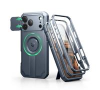 Dexnor for iPhone 17 Pro Max Case with Slide Camera Cover & Foldable Kickstand & Built-in Screen Protector, Rugged Shockproof Bumper Cases Heavy-duty Magnetic Protective Cover - Navy Blue