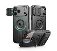 Dexnor for iPhone 18 Pro/17 Pro Case with Slide Camera Cover & Adjustable Kickstand, Magnetic Rugged Shockproof Bumper Cases Heavy-duty Mangetic Protective Cover, No Screen Film-Black