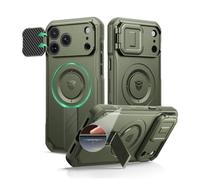 Dexnor for iPhone 18 Pro Max/17 Pro Max Case with Slide Camera Cover & Adjustable Kickstand, Magnetic Rugged Shockproof Bumper Cases Heavy-duty Mangetic Protective Cover, No Screen Film-Green