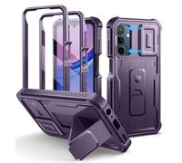 Dexnor for Samsung Galaxy A15 5g Case with Built-in Slide Camera Cover & Screen Protector & Kickstand, Heavy-Duty Shockproof Rugged Case Full-Body Bumper Protective Cover - Purple