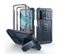 Dexnor for Samsung Galaxy A17 Case with Upgraded Slide Camera Cover & 2 Front Frames & Built-in Screen Protector & Kickstand, Heavy-duty Rugged Case Full-Body Shockproof Bumper Protective Cover Blue