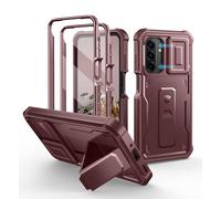 Dexnor for Samsung Galaxy A17 Case with Upgraded Slide Camera Cover & 2 Front Frames & Built-in Screen Protector & Kickstand, Heavy-duty Rugged Case Full-Body Shockproof Bumper Protective Cover Red
