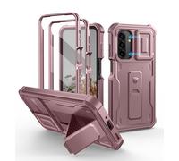 Dexnor for Samsung Galaxy A17 Case with Upgraded Slide Camera Cover & 2 Front Frames & Built-in Screen Protector & Kickstand, Heavy-duty Rugged Case Full-Body Shockproof Bumper Protective Cover Pink