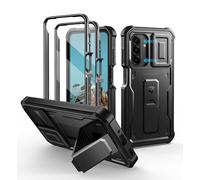 Dexnor for Samsung Galaxy A17 Case with Upgraded Slide Camera Cover & 2 Front Frames & Built-in Screen Protector & Kickstand, Heavy-duty Rugged Case Full-Body Shockproof Bumper Protective Cover Black
