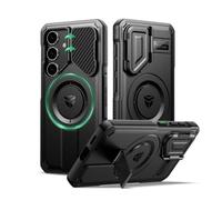 Dexnor for Samsung Galaxy S24 Case, Built-in Magnets, Black | Camera Cover, Kickstand, Rugged Shockproof Protective Cover, Magnetic Bumper Cases,No Screen Film Case