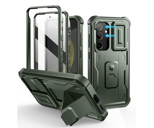 Dexnor for Samsung Galaxy S24 Case with Built-in Slide Camera Cover & Screen Protector & Kickstand, Heavy-Duty Shockproof Rugged Case Full-Body Bumper Protective Cover for Galaxy S24 - Green