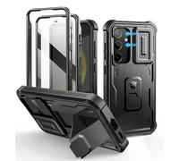 Dexnor for Samsung Galaxy S24 Case with Slide Camera Cover, Black | 2 Front Frames , Built-in Screen Protector & Kickstand, Heavy-duty Rugged Case Full-Body Shockproof Protective Cover