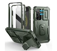 Dexnor for Samsung Galaxy S24 Case with Slide Camera Cover, Green | 2 Front Frames , Built-in Screen Protector & Kickstand, Heavy-duty Rugged Case Full-Body Shockproof Protective Cover