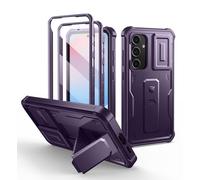 Dexnor for Samsung Galaxy S24 FE Case with Built-in Slide Camera Cover & Screen Protector & Kickstand, Heavy-Duty Shockproof Rugged Case Full-Body Bumper Protective Cover for S24 FE - Purple