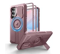 Dexnor for Samsung Galaxy S24 FE Case with Camera Cover & Adjustable Kickstand & Built-in Screen Protector, Magnetic Rugged Shockproof Bumper Cases Heavy-duty Mangetic Protective Cover - Pink