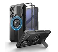 Dexnor for Samsung Galaxy S24 FE Case with Camera Cover & Adjustable Kickstand & Built-in Screen Protector, Magnetic Rugged Shockproof Bumper Cases Heavy-duty Mangetic Protective Cover - Black