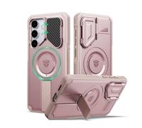 Dexnor for Samsung Galaxy S25 FE Case, Built-in Magnets, Pink | Camera Cover, Kickstand, Rugged Shockproof Protective Cover, Magnetic Bumper Cases,No Screen Film Case