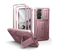 Dexnor for Samsung Galaxy S25 FE Case with Built-in Slide Camera Cover & Screen Protector & Kickstand, Heavy-Duty Shockproof Rugged Case Full-Body Bumper Protective Cover - Pink