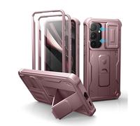Dexnor for Samsung Galaxy S25 Plus Case with Built-in Slide Camera Cover & Screen Protector & Kickstand, Heavy-Duty Shockproof Rugged Case Full-Body Bumper Protective Cover - Pink