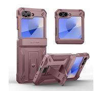 Dexnor for Samsung Galaxy Z Flip 6 Case with Stand & Hinge Protection & Front Screen Protector, Dual-layer Rugged Bumper Case Shockproof Full-body Protective Cover for Galaxy Z Flip 6 - Pink