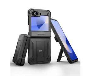 Dexnor for Samsung Galaxy Z Flip 6 Case with Stand & Hinge Protection & Front Screen Protector, Dual-layer Rugged Bumper Case Shockproof Full-body Protective Cover for Galaxy Z Flip 6 - Black