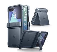 Dexnor for Samsung Galaxy Z Flip 7 Case with Dual Kickstands & Auto-close Hinge Protection & Built-in Screen Protector, Full-body Rugged Shockproof Protective Cover Bumper Cases - Blue