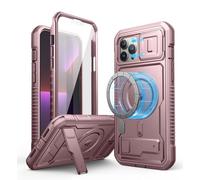 Dexnor Magnetic Bumper Case for iPhone 13 Pro Max, MagSafe Comapitble, Heavy-duty Shockproof Full-body Rugged Protective Cover with Kickstand & Camera Cover & Screen Protector - Pink