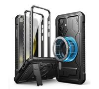 Dexnor Magnetic Case for Samsung Galaxy S24 Case with Adjustable Kickstand & 2 Front Frames & Built-in Screen Protector, MagSafe Compatible Rugged Shockproof Full-body Protective Cover - Black