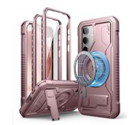 Dexnor Magnetic Case for Samsung Galaxy S24 Case with Adjustable Kickstand & 2 Front Frames & Built-in Screen Protector, MagSafe Compatible Rugged Shockproof Full-body Protective Cover - Pink