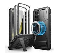Dexnor Magnetic Case for Samsung Galaxy S24 Plus Case with Adjustable Kickstand & 2 Front Frames & Built-in Screen Protector, MagSafe Compatible Rugged Shockproof Full-body Protective Cover - Black