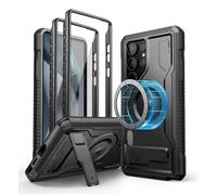 Dexnor Magnetic Case for Samsung Galaxy S24 Ultra Case with Adjustable Kickstand & 2 Front Frames & Built-in Screen Protector, MagSafe Compatible Rugged Shockproof Full-body Protective Cover - Black
