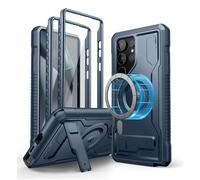 Dexnor Magnetic Case for Samsung Galaxy S24 Ultra Case with Adjustable Kickstand & 2 Front Frames & Built-in Screen Protector, MagSafe Compatible Rugged Shockproof Full-body Protective Cover - Blue