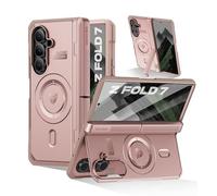 Dexnor Magnetic for Samsung Galaxy Z Fold 7 Case with & Dual Kickstands & Front Screen Protector & Hinge Protection, Compatible with MagSafe, Full-body Rugged Bumper Cases - Pink