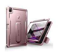 Dexnor Rugged Case for iPad Pro 6/5/4th Generation (2022/2021/2020) 12.9 inch, Heavy Duty Shockproof Full-body Bumper Protective Cover with Screen Protector & Adjustable Stand & Pencil Holder - Pink