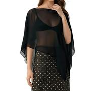 DexQur Women Chiffon Cape Shawls and Warps for Evening Dress Wedding Sheer Mesh Flowy Capelets Top (Black, M)