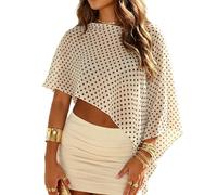 DexQur Women Chiffon Cape Shawls and Warps for Evening Dress Wedding Sheer Mesh Flowy Capelets Top (White Polka Dots, S)