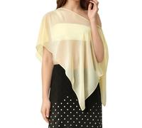 DexQur Women Chiffon Cape Shawls and Warps for Evening Dress Wedding Sheer Mesh Flowy Capelets Top (Yellow, L)