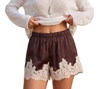 DexQur Women Satin Silk Lace Shorts Low Rise Micro Mini Shorts Coquette Lounge Half Slip Pj Bottoms French Knickers (Satin Coffee, S)