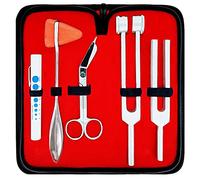 DEXSUR Diagnostics Kit - Percussion Taylor Reflex Hammer + C 128 & C 512 Tuning Forks + Bandage Scissors + Pupil Gauge Pen Light in Carrying Case - 6 Pieces Set - Silver
